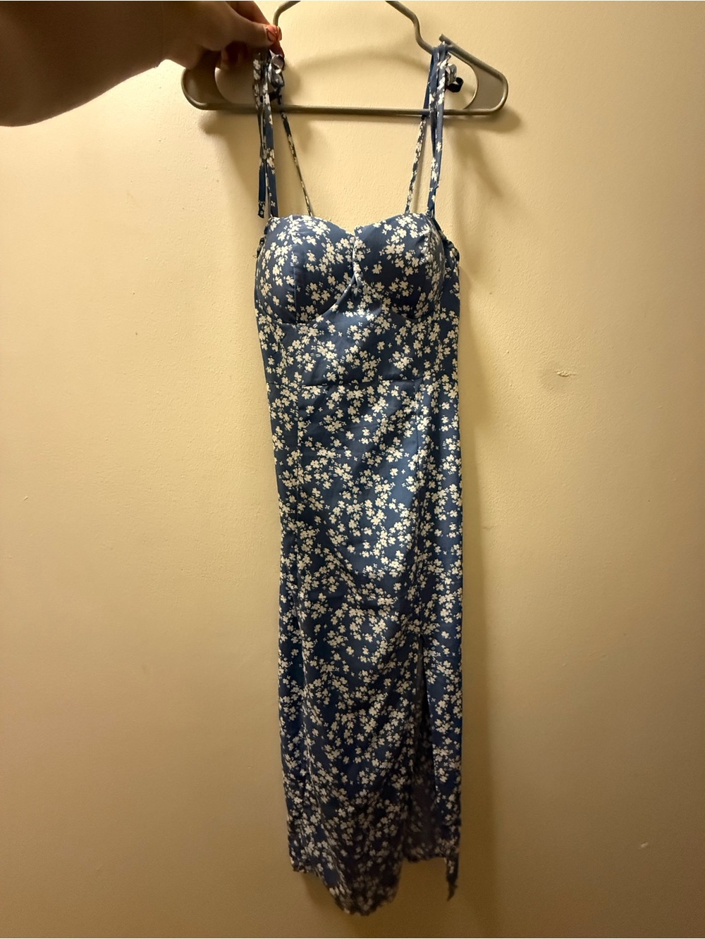 SHEIN Blue Floral Midi Slip Dress with Tie Straps